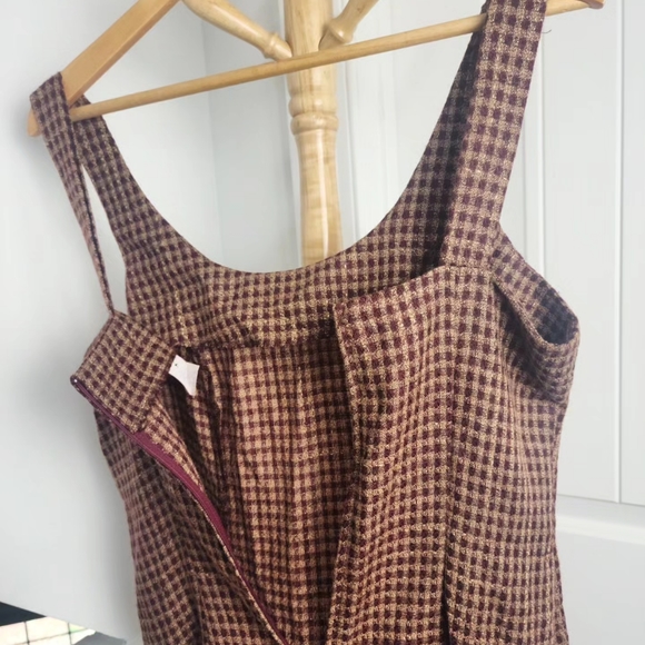Vintage 90s Y2K Jumper Overall Dress Tweed Plaid Wiggle Mini Midi Brown Size 8* - Picture 5 of 10